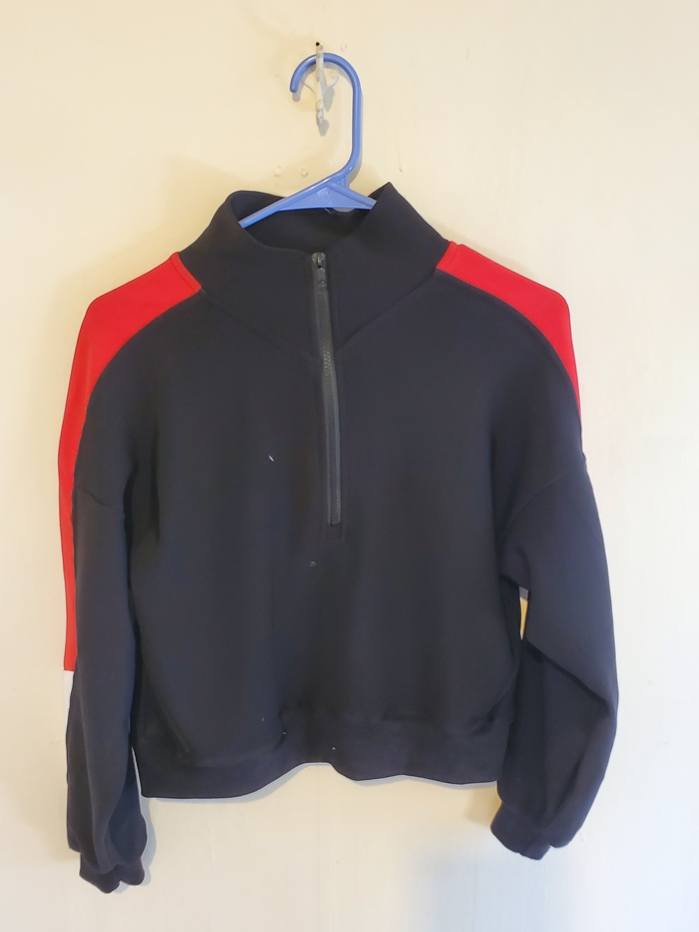 Black Half-Zip Sweatshirt with Red Shoulder Panels Size S